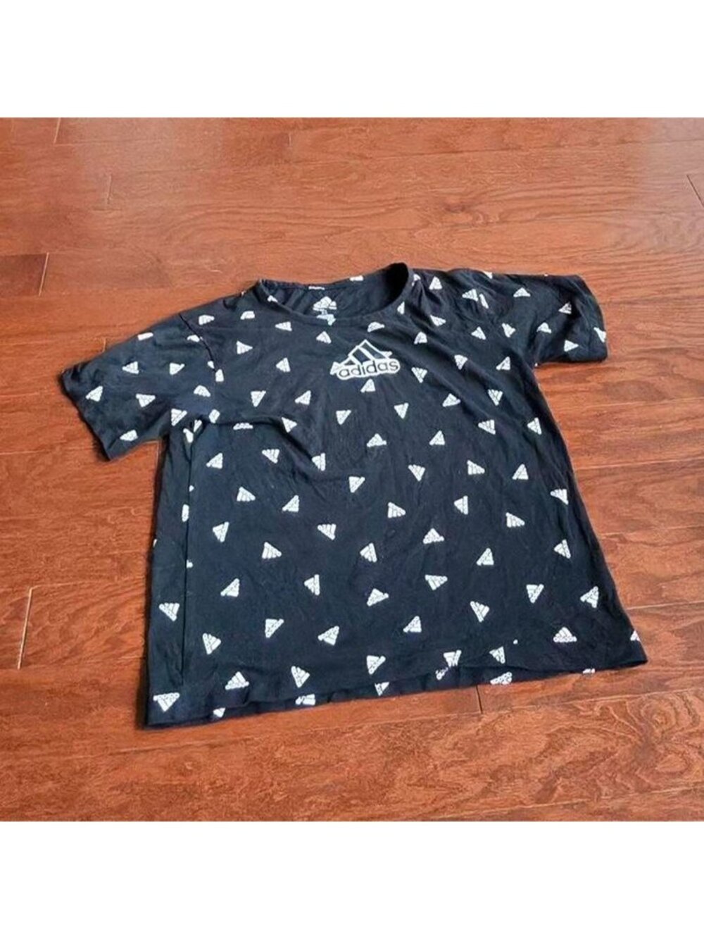 Adidas Youth Boys T-Shirt Large Black White Logo Print All Over